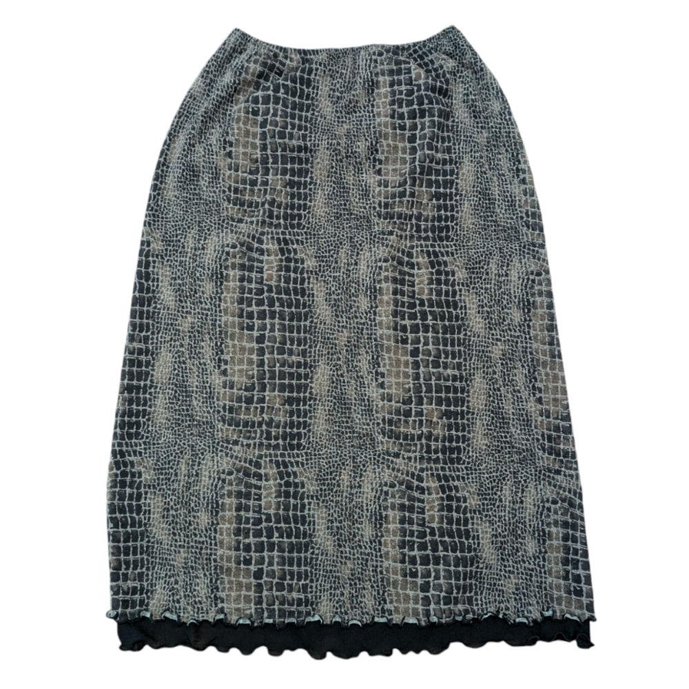Vintage Y2K 10 Midi Women's Animal Print Ruffle Trim Double Layer Breathable